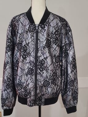 Forever 21 Black Lace-Overlay Bomber Jacket - Unisex - Size M
